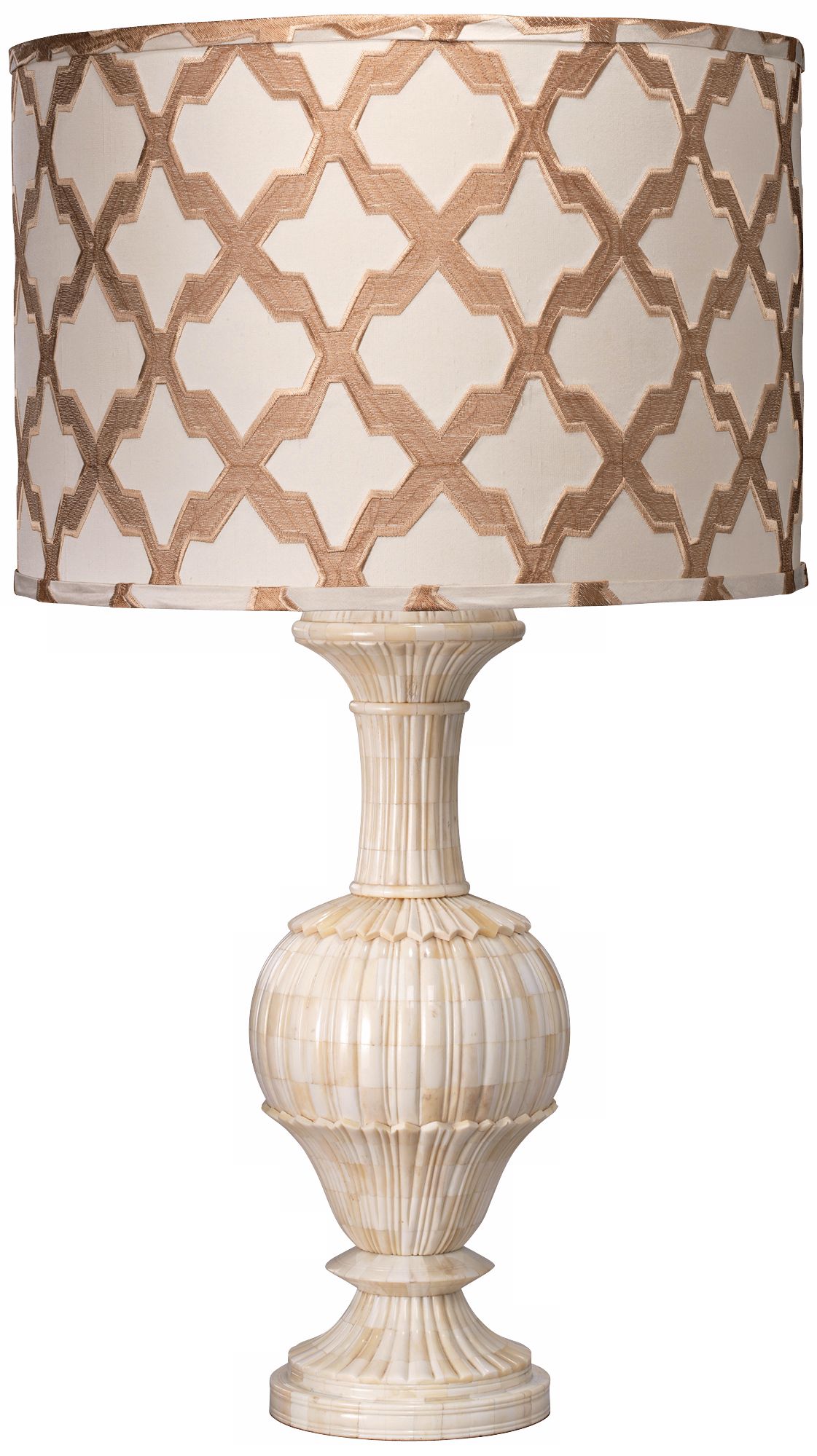 Jamie Young Carved Bone and Taupe Lattice Table Lamp