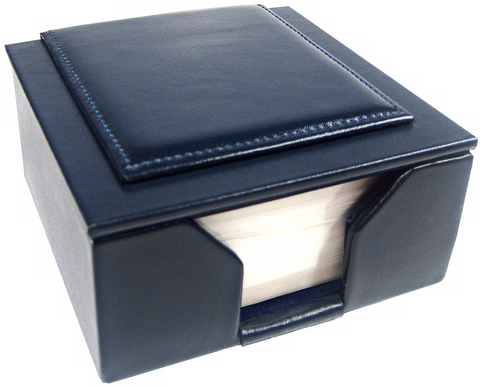 Blue Leather Memo Box with 3 1/2" Square Note Pad