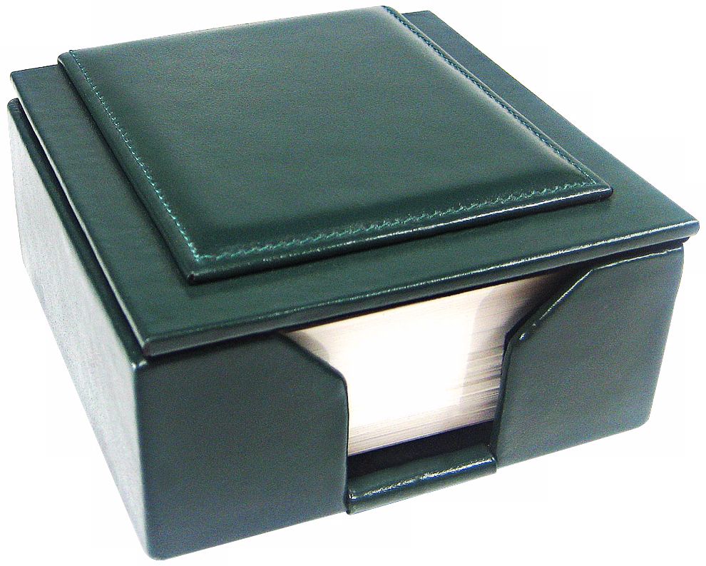 Green Leather Memo Box with 3 1/2" Square Note Pad
