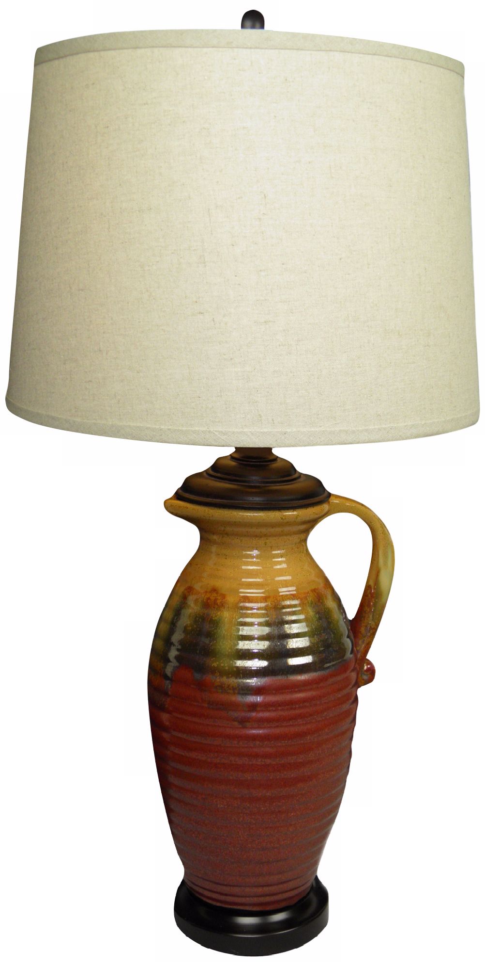 Earth Rustic Burgundy and Mustard Pitcher Ceramic Table Lamp