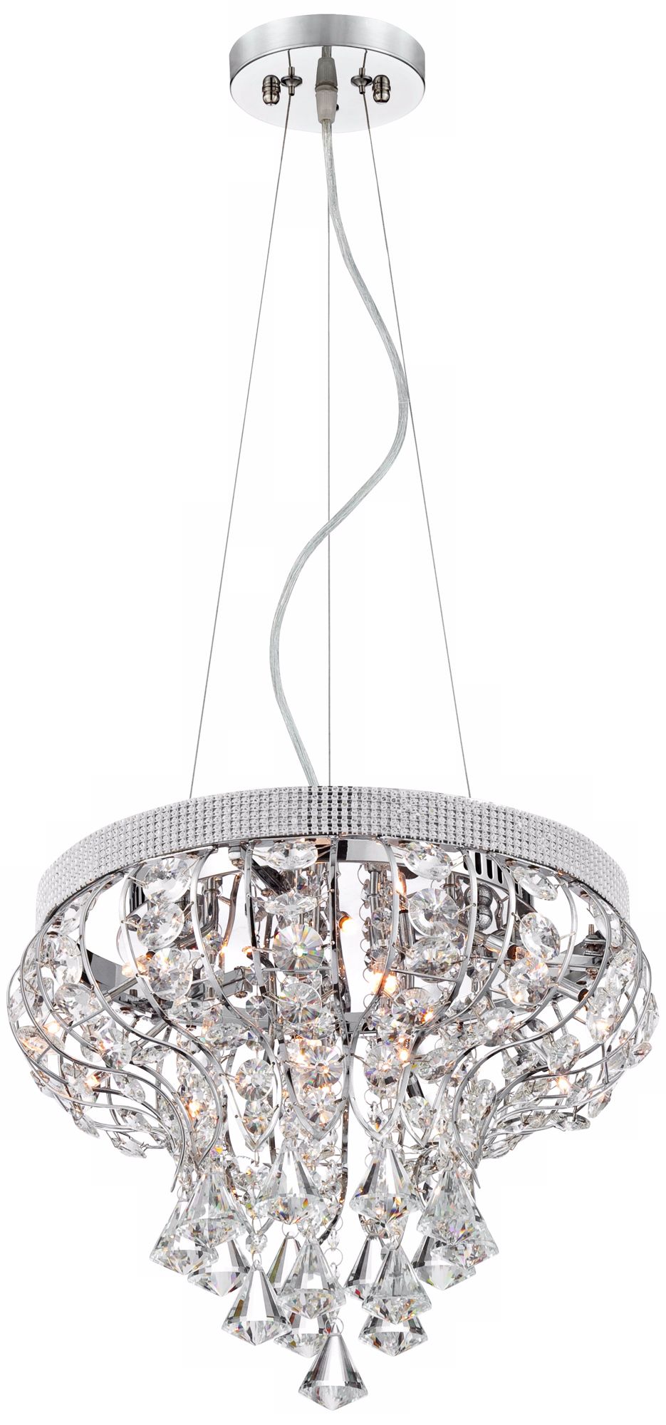 Chrome 14" Wide 15-Light Crystal Pendant Chandelier