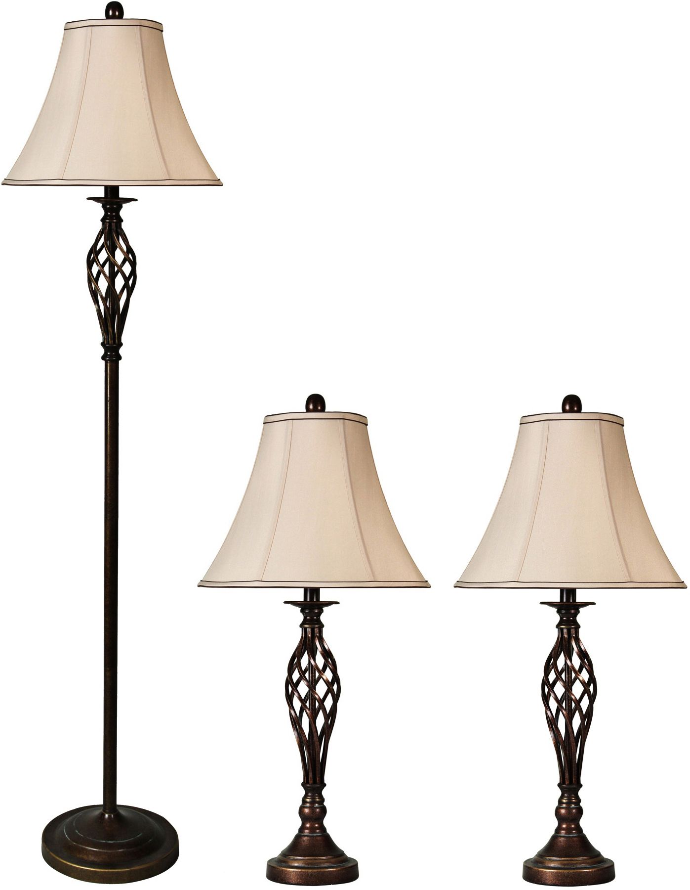 Set of 3 Barclay Brass Table Lamps and Floor Lamp