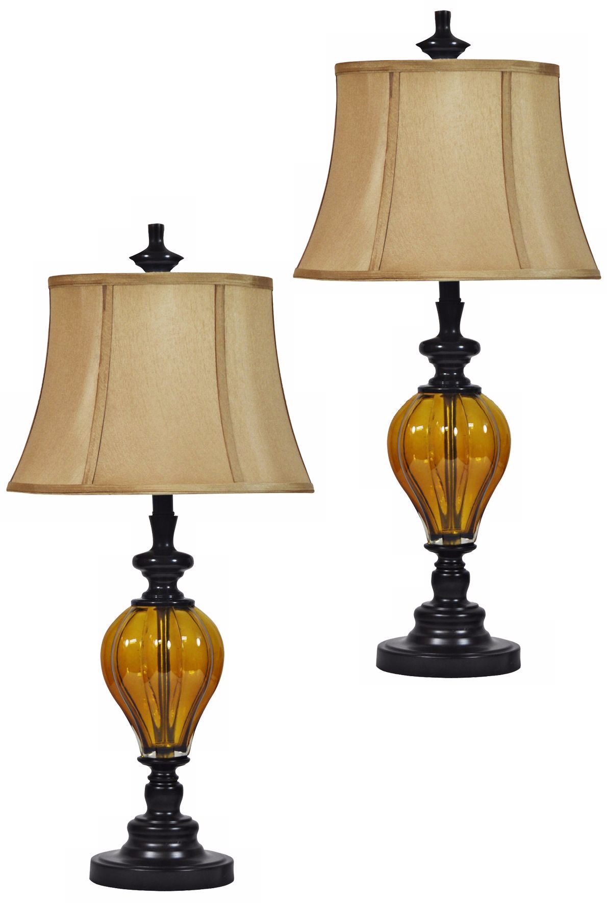 Oxford Set of 2 Espresso Bronze and Amber Glass Table Lamps