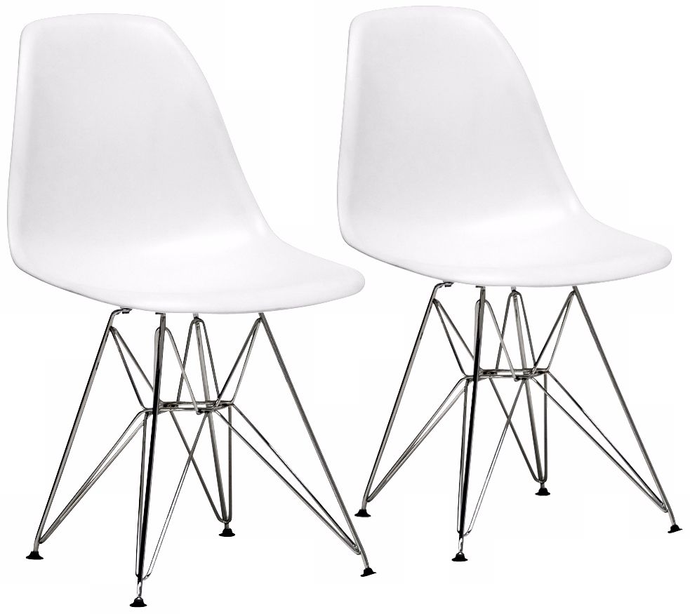 Set of 2 Modern White Plastic Side Chairs