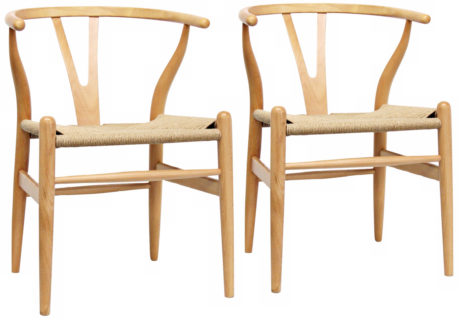 Set of 2 Wishbone Y Natural Wood Side Chairs