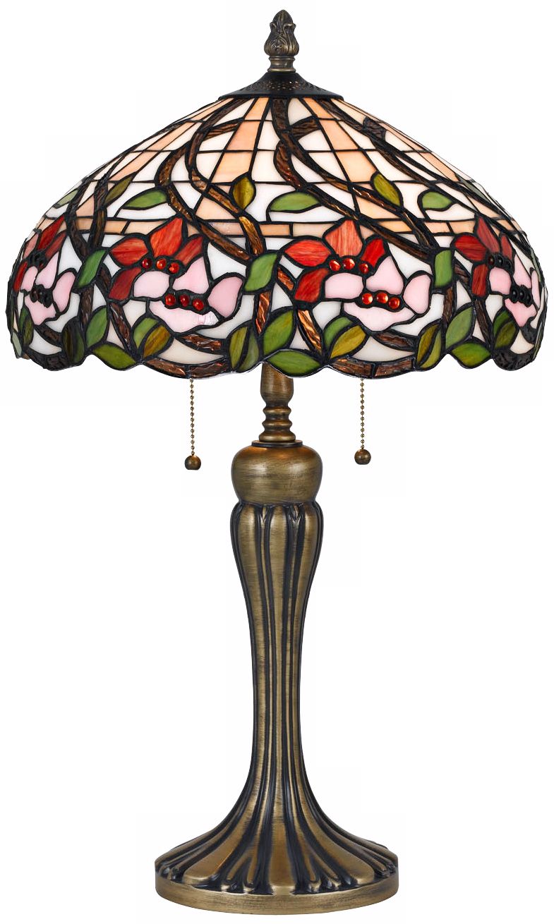 Aged Brass 2-Light Tiffany Style Table Lamp