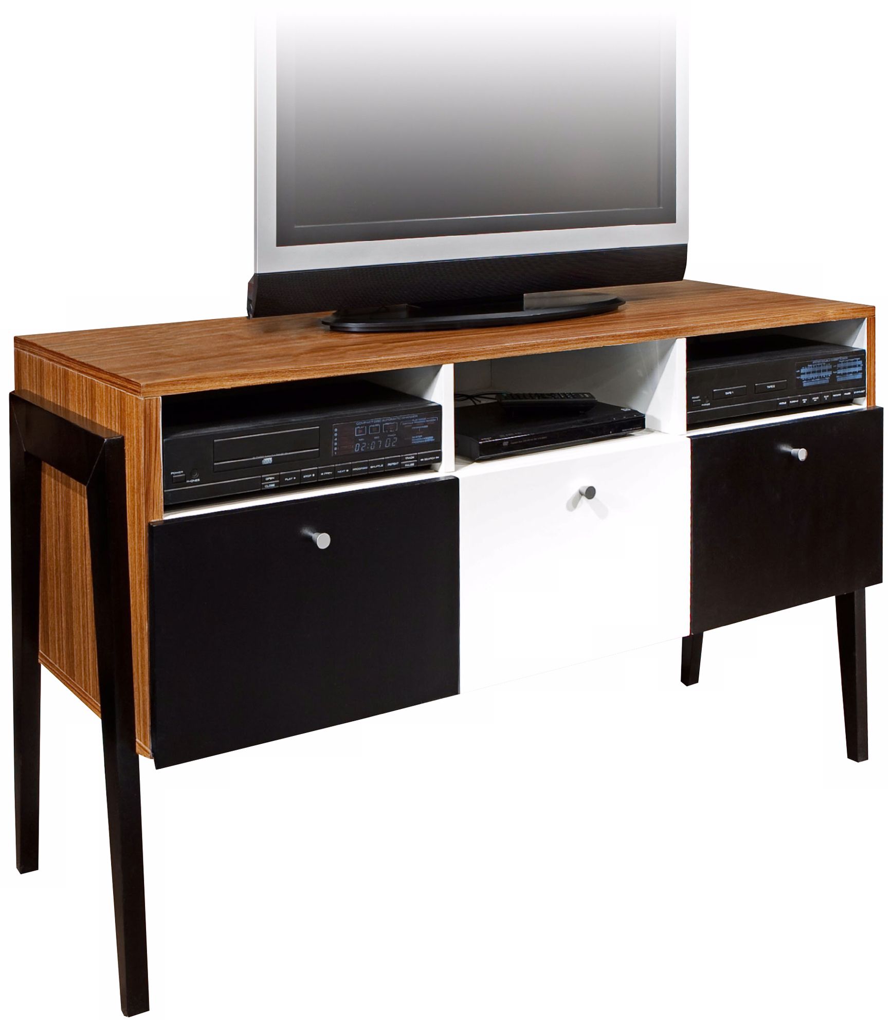 Maze Zebrano Veneer Black and White TV Stand