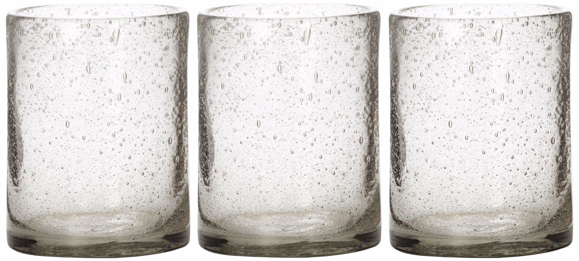 Set of 3 Jamie Young Clear Seeded Glass Hurricanes