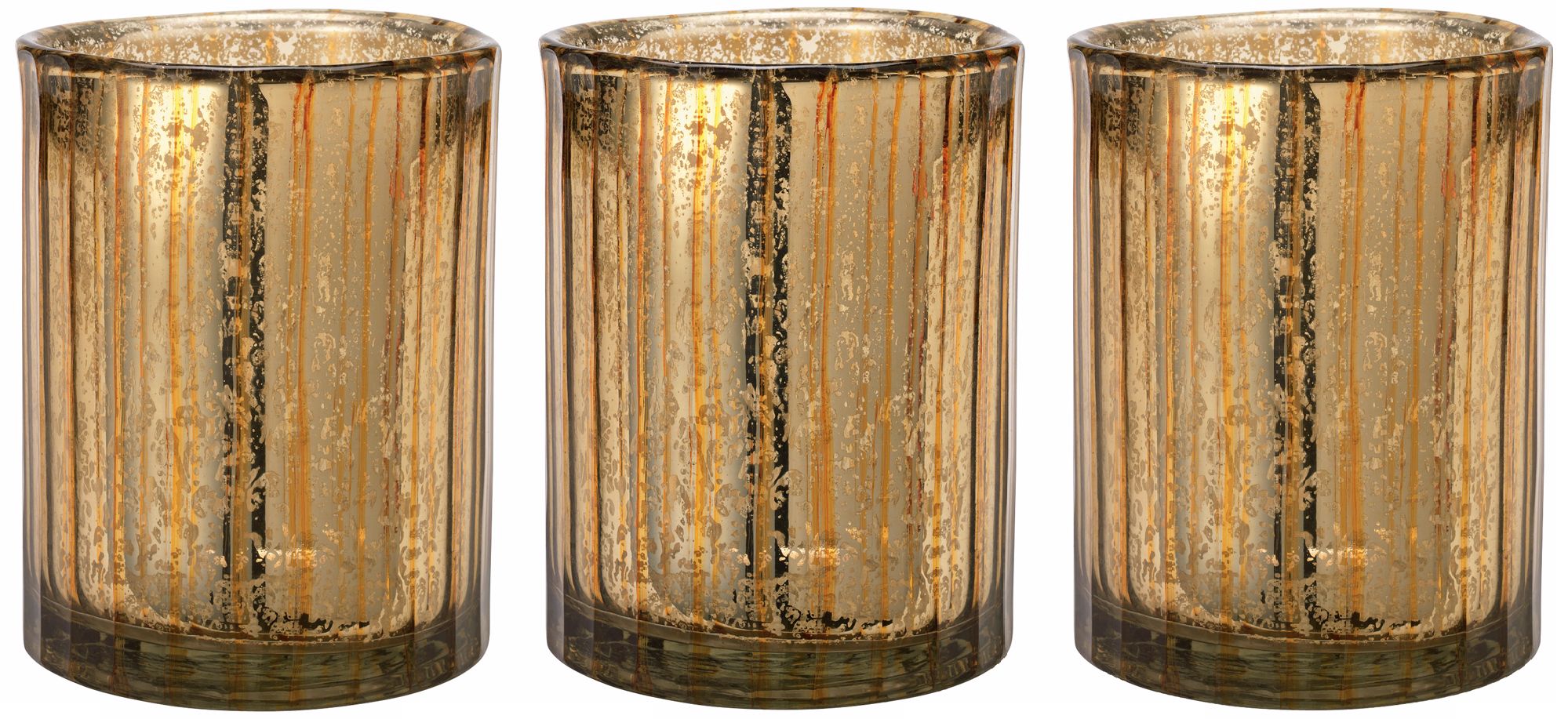 Set of 3 Jamie Young Italian Gold Glass Hurricanes