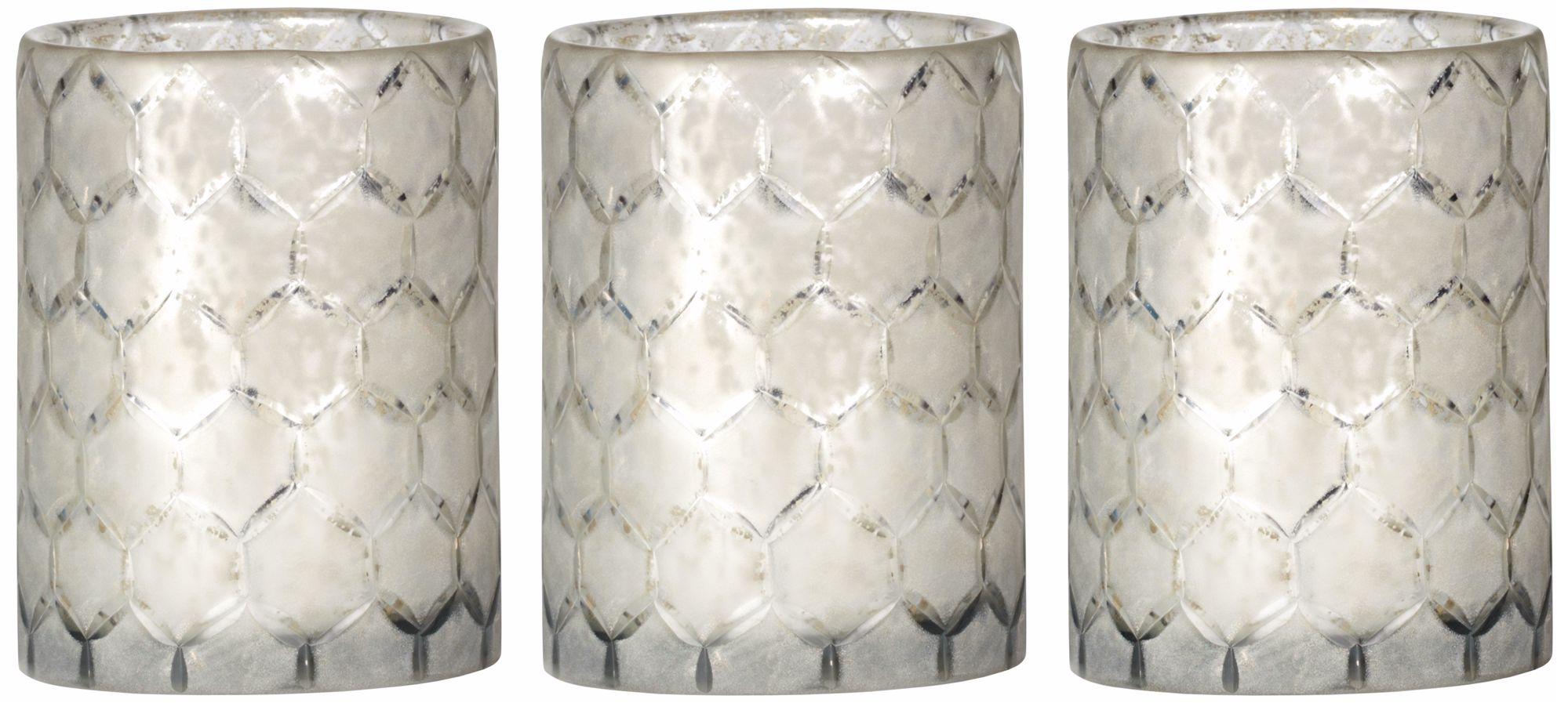 Set of 3 Jamie Young Lattice Glass Hurricanes