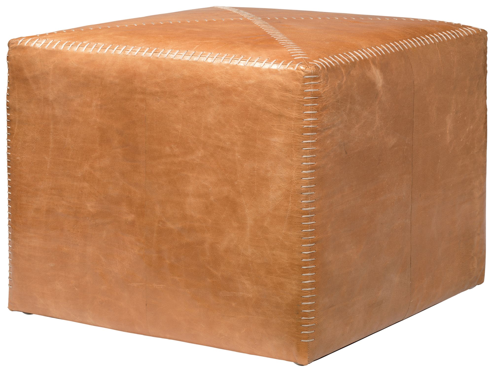 Jamie Young Large Square Buff Leather Ottoman