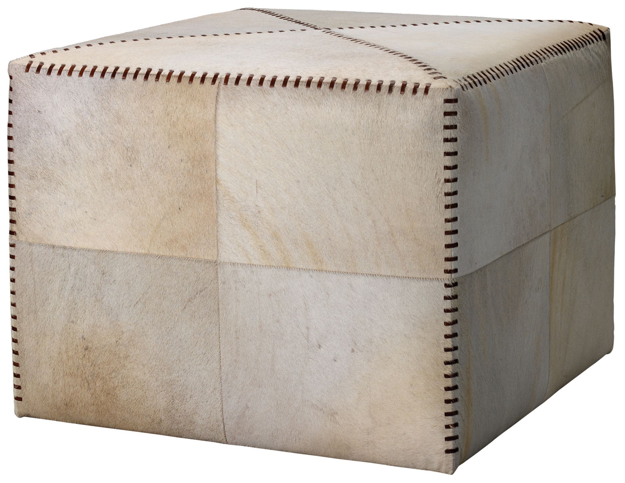Jamie Young Large Square White Hide Leather Ottoman