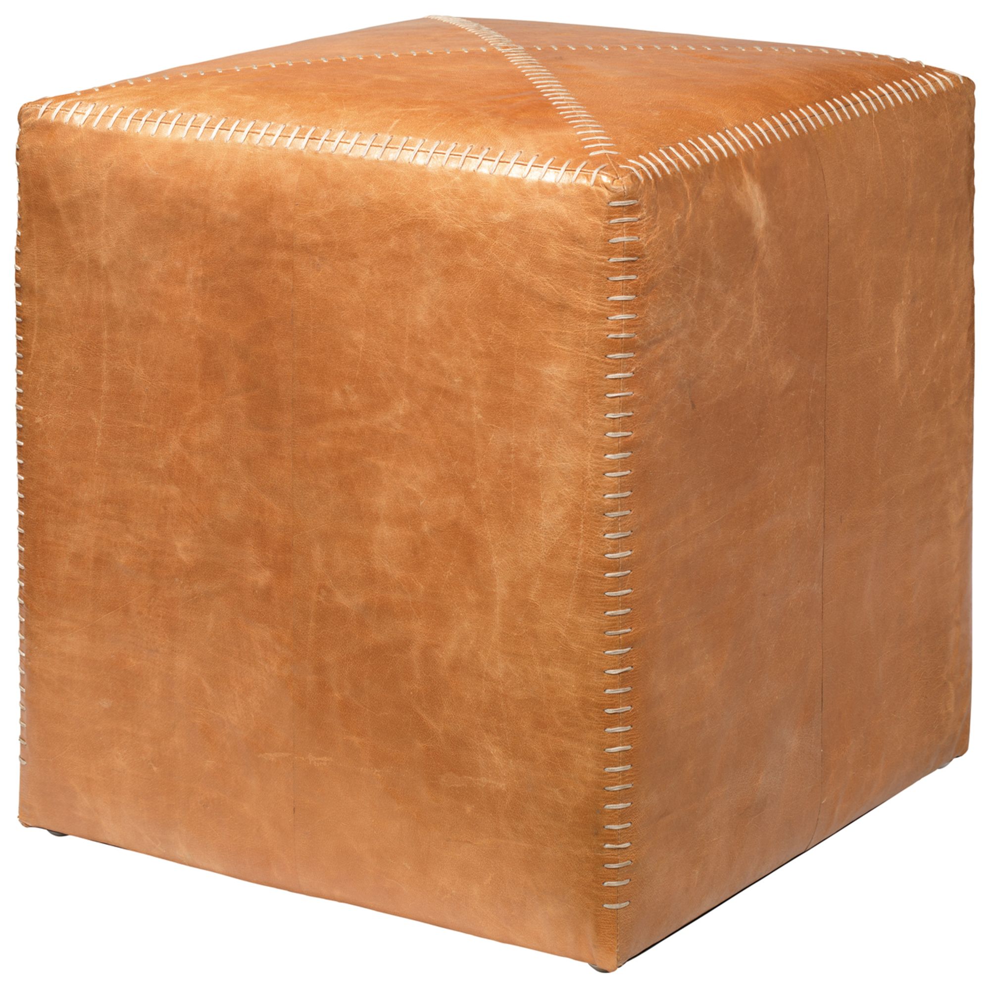 Jamie Young Small Square Buff Leather Ottoman