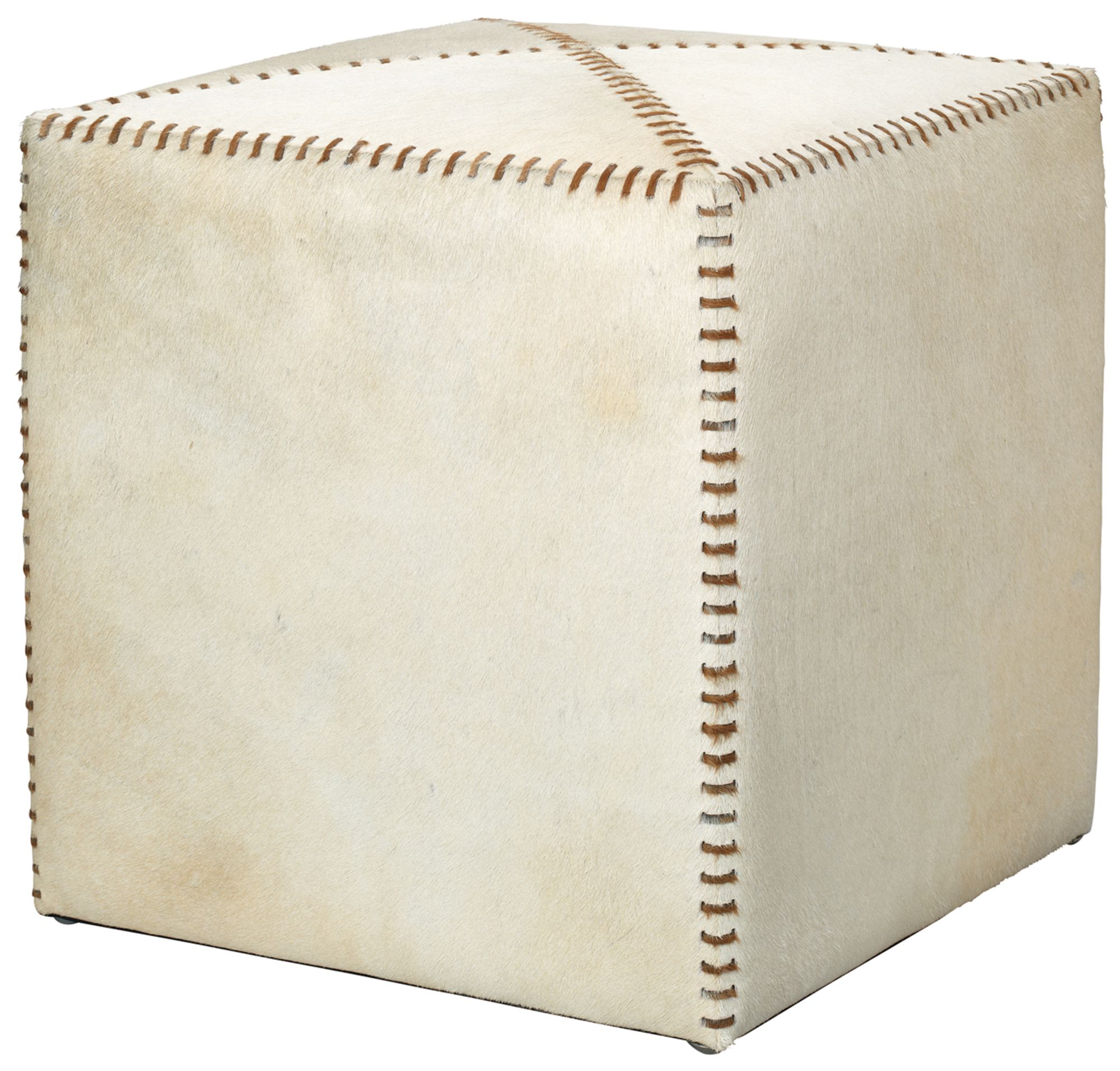 Jamie Young Small White Hide Leather Ottoman