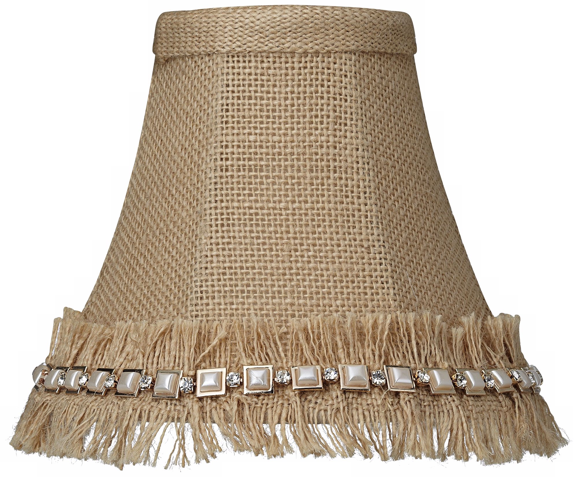 Beige Burlap Jewel Ruffle Trim Shade 3x6x5 (Clip-On)