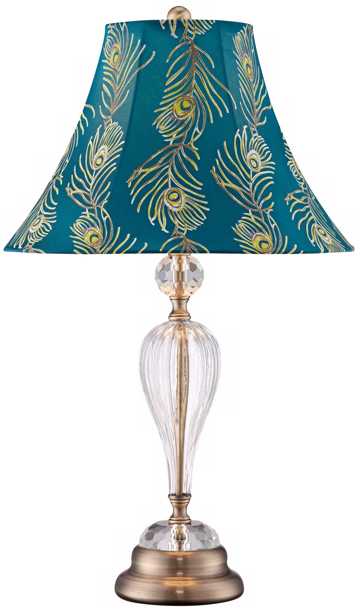 Fluted Glass Column Lamp with Peacock Feather Shade