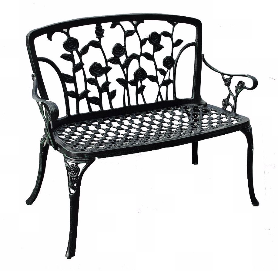 St. Kitts Antique Green Cast Aluminum Outdoor Patio Bench