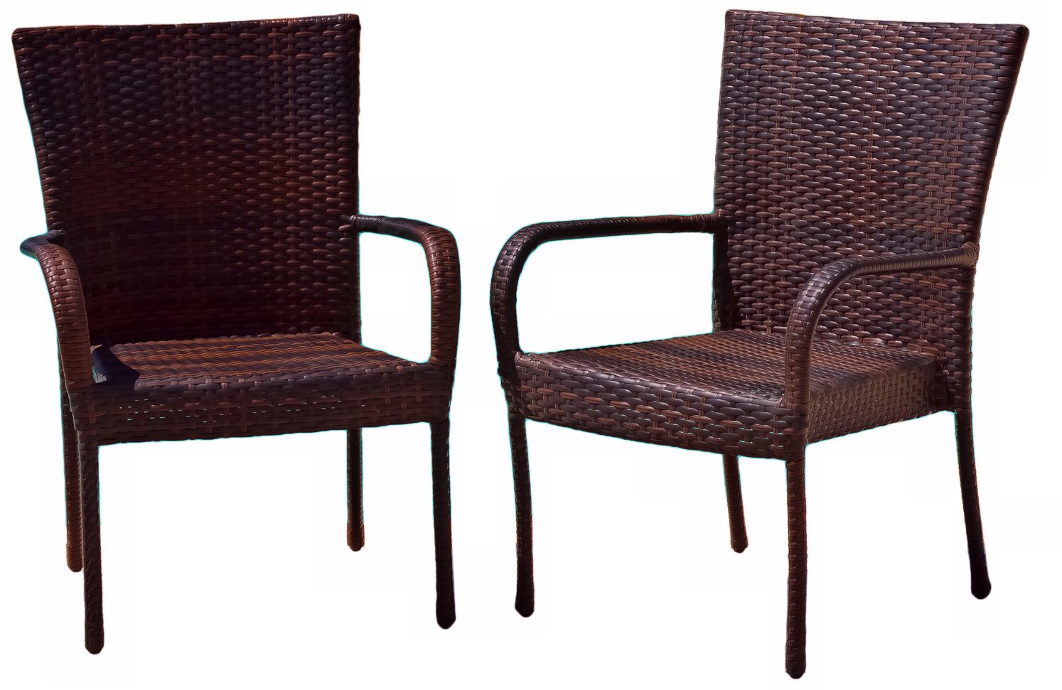 Set of 2 Multi-Brown PE Wicker Outdoor Club Chairs