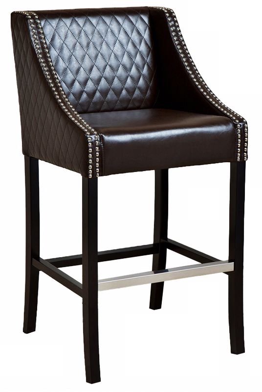 Diamond Stitched Brown Leather Barstools