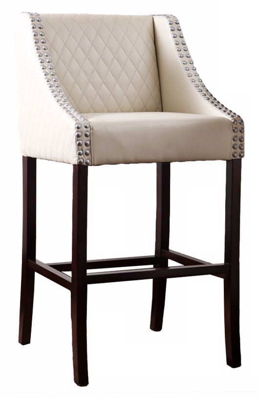 Diamond Stitched Ivory Leather Barstool