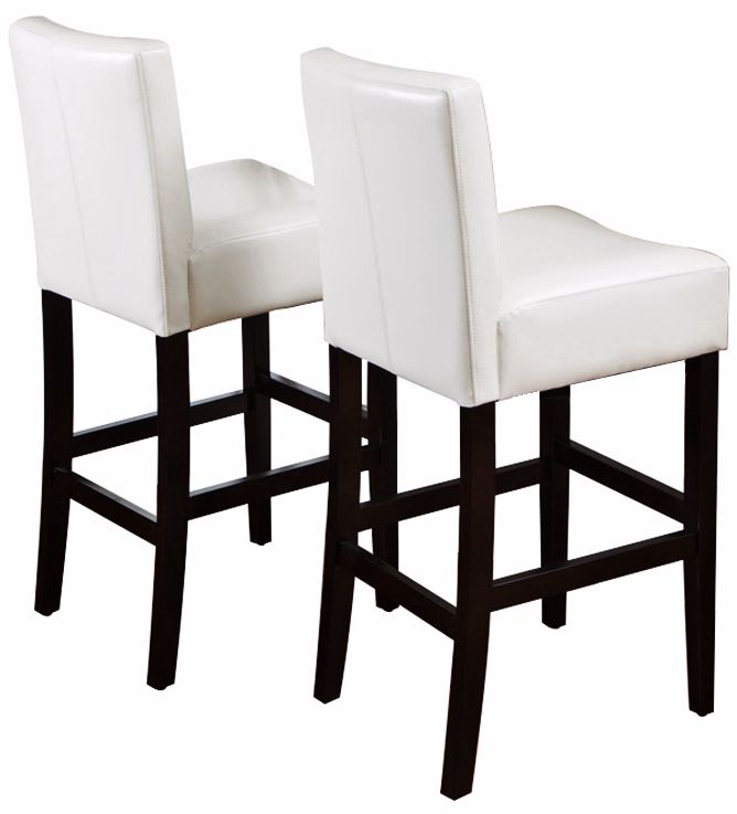 Set of 2 White Bonded Leather Barstools