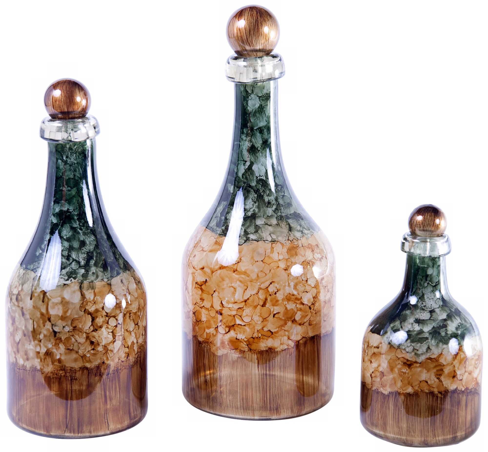 Set of 3 Wheatfield Hand-Painted Glass Bottles with Tops