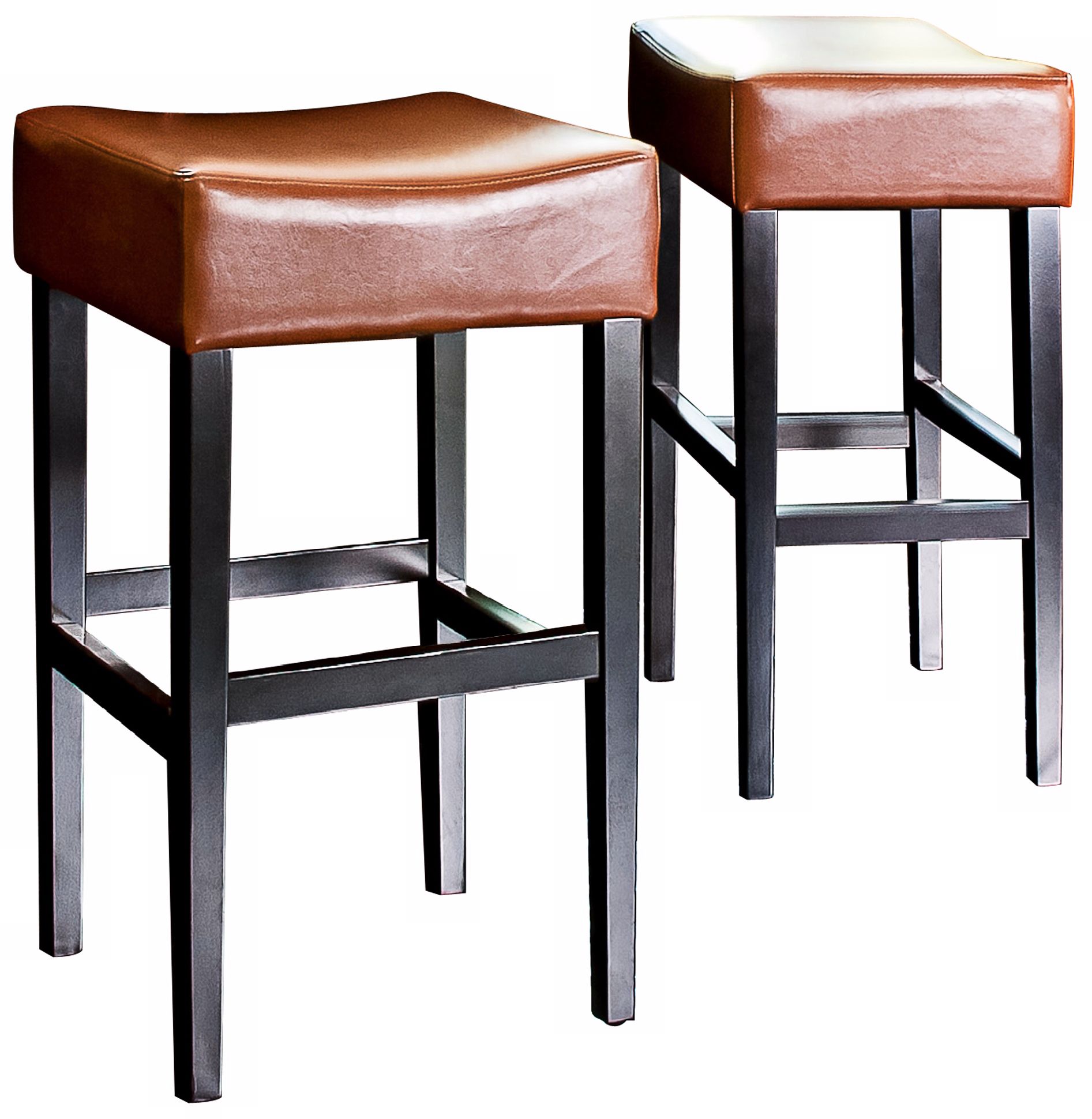 Set of 2 Bonded Hazelnut Leather Barstools