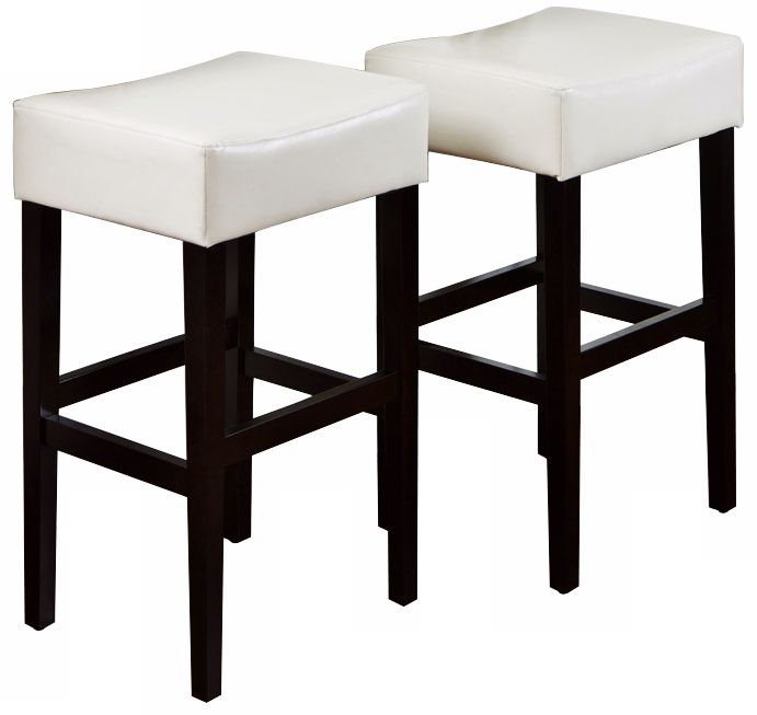 Set of 2 White Leather Bar Stools