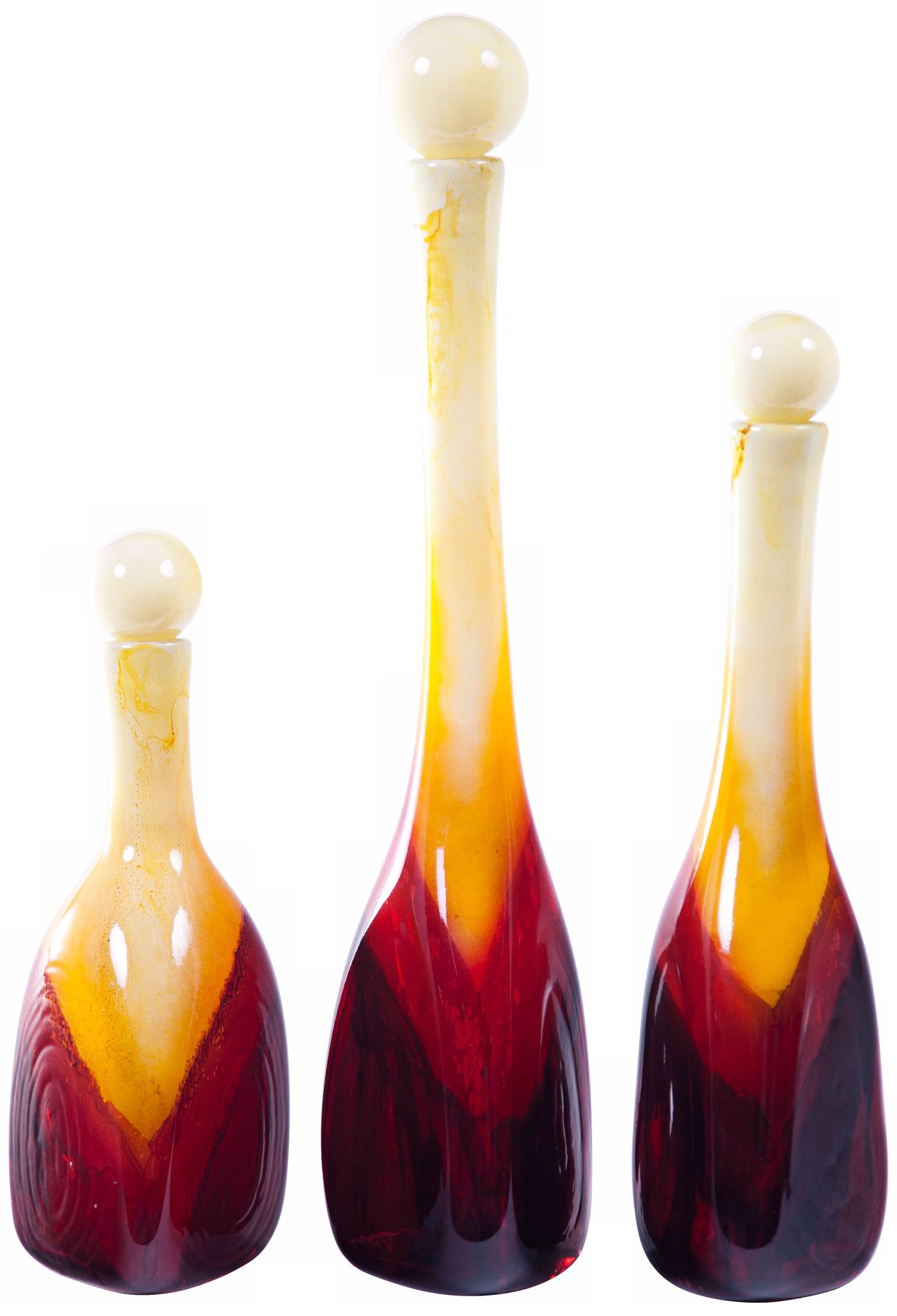 Set of 3 Corozon Art Glass Bottles with Tops