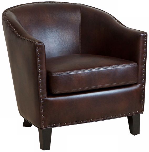 Charles Studded Brown Bonded Leather Club Chair