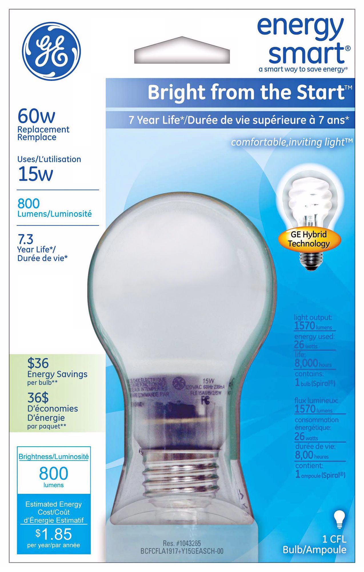 15 Watt Hybrid Halogen/ CFL A19 Soft White Bulb