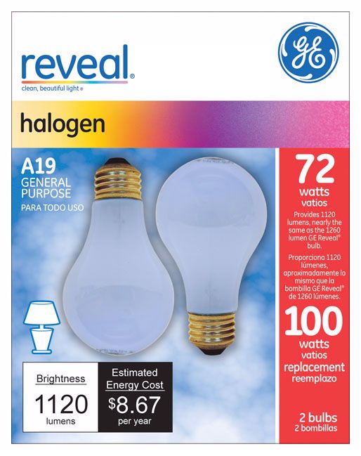 GE 72 Watt 2-Pack A-19 Reveal Halogen Light Bulbs