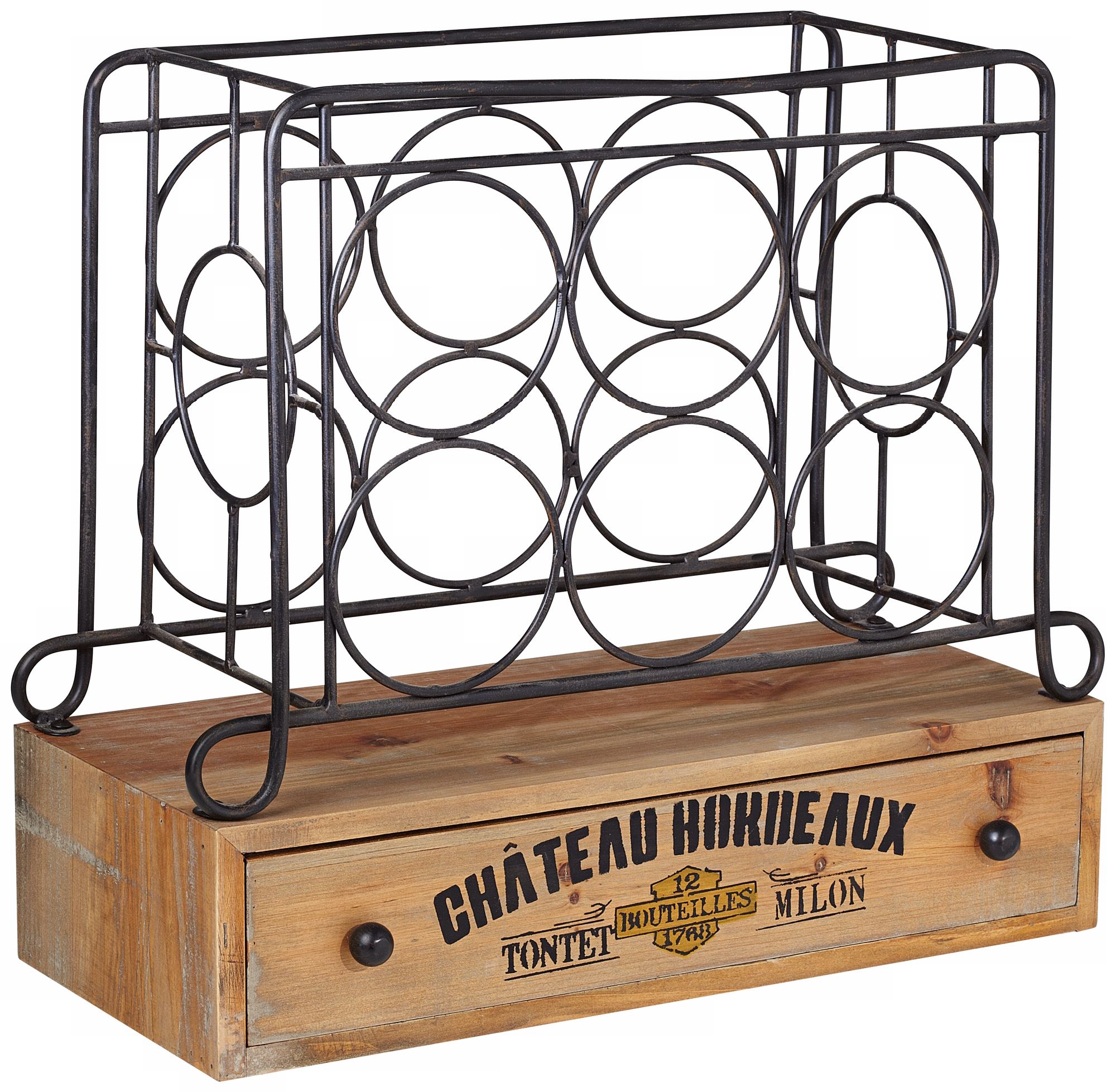 Chateau Bordeaux 6-Bottle Iron and Wood Wine Rack