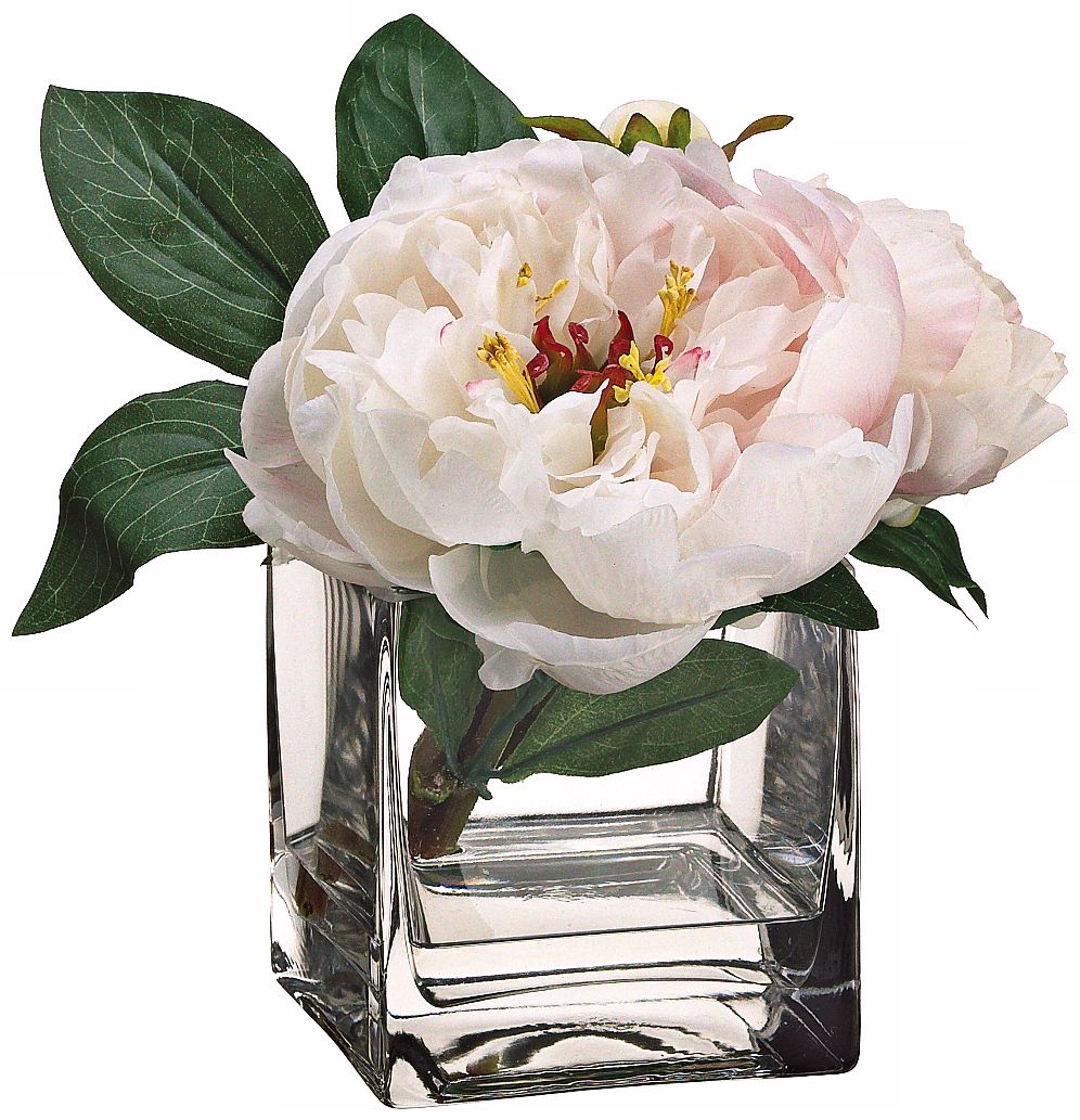 Pearl and Cerise Grand Peony Silk Flowers in Glass Vase