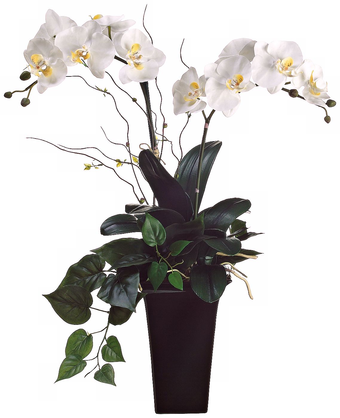 Cream and White 30" High Faux Orchids with Greenery