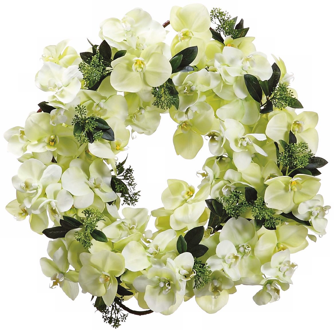Light Green Phalaenopsis and Skimma Faux Silk Wreath