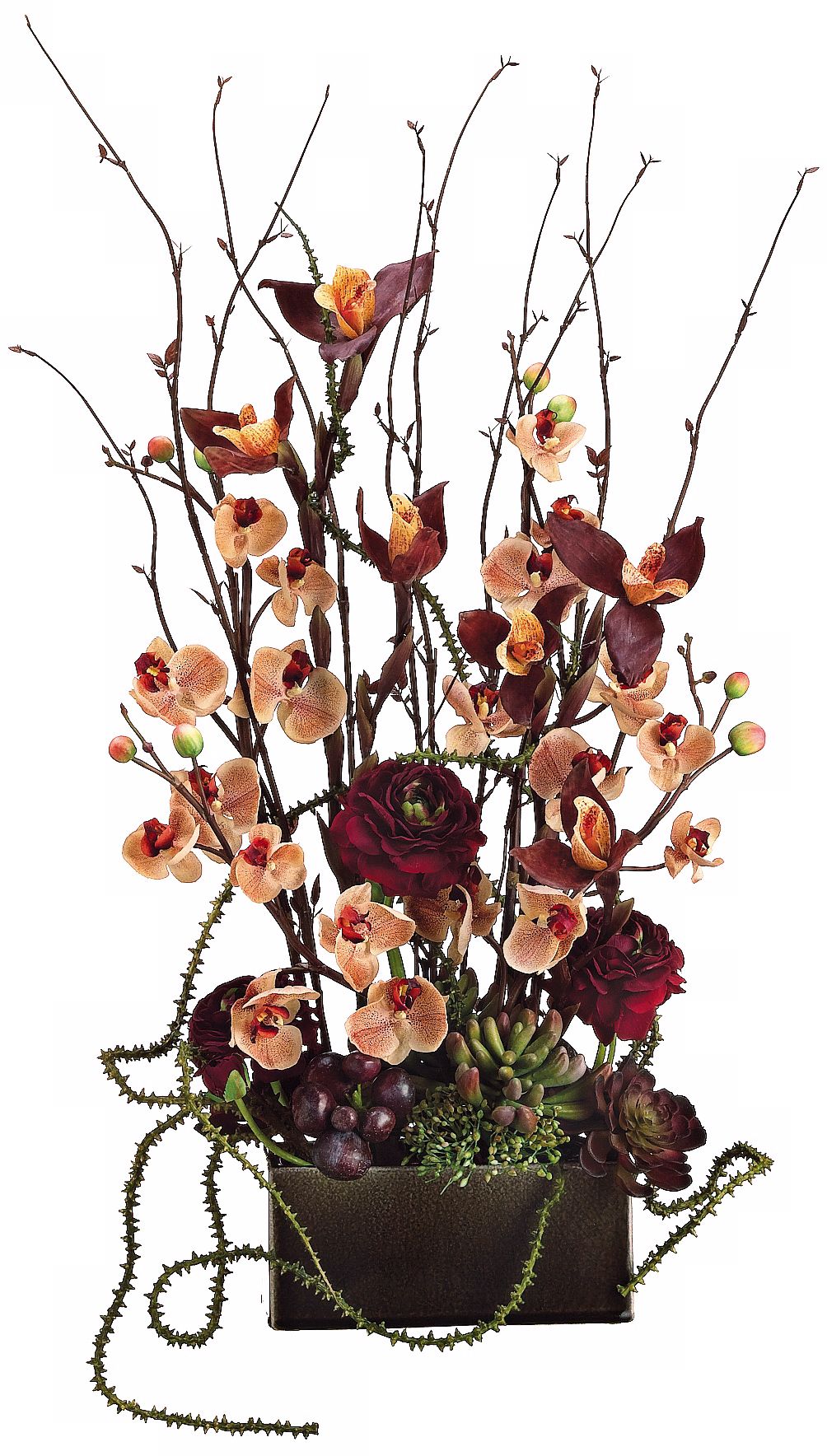 Orchid and Buttercup Faux Flower Arrangement