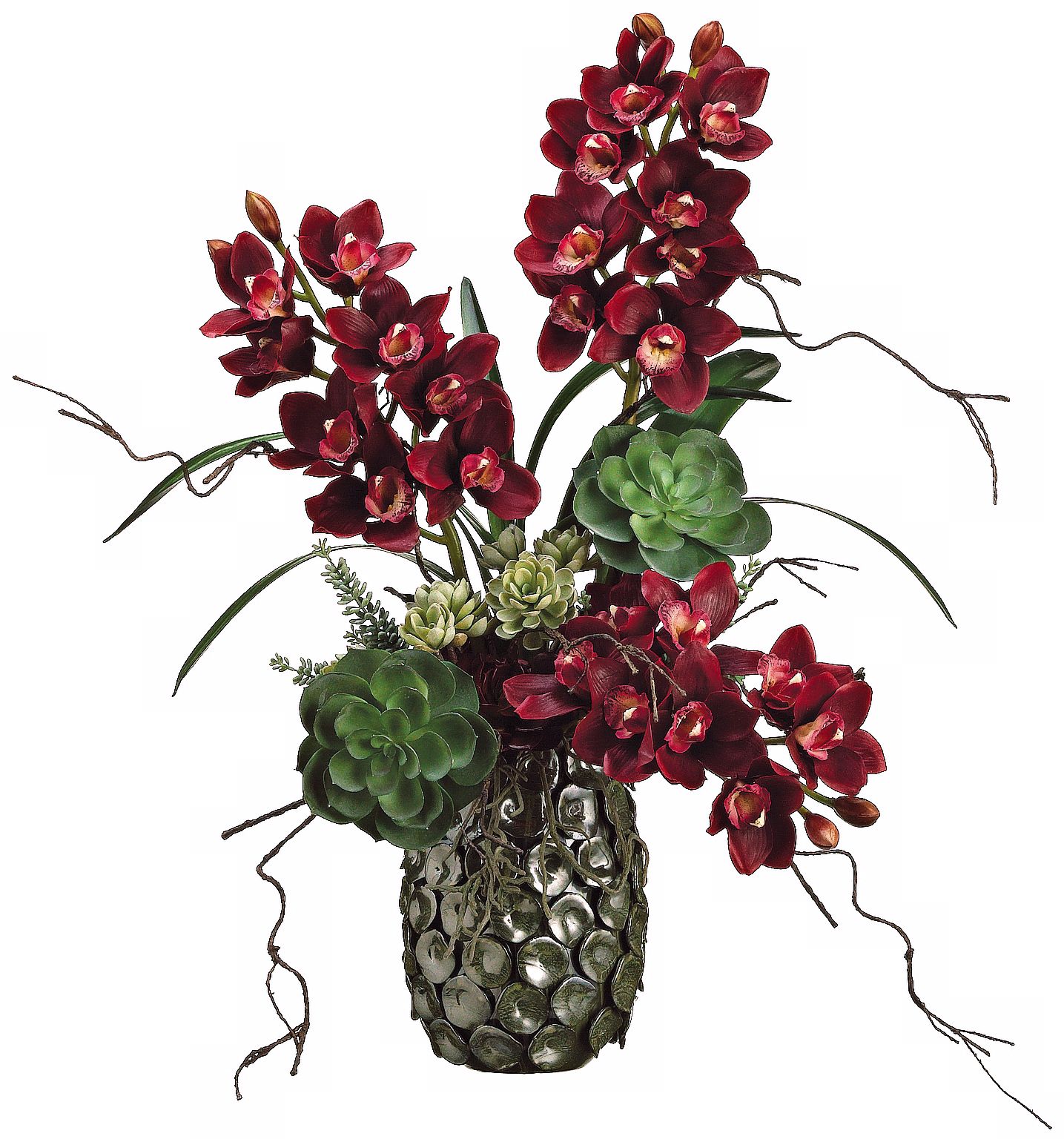 Cymbidium and Succulent Faux Silk Floral Arrangement