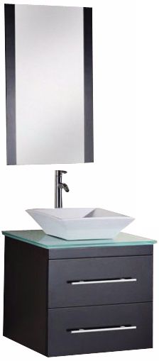 Elton Espresso Aqua Glass 24" Wide Floating Vanity Set
