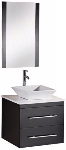 Elton Espresso White Marble 24" Wide Floating Vanity Set