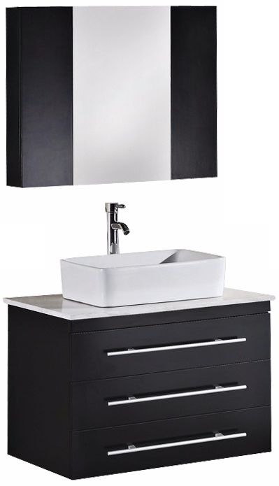 Elton Espresso White Marble 30" Wide Floating Vanity Set
