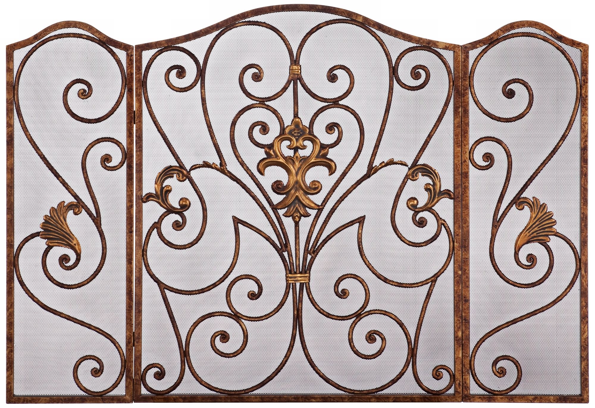 Antique Brass Iron Folding Fireplace Screen