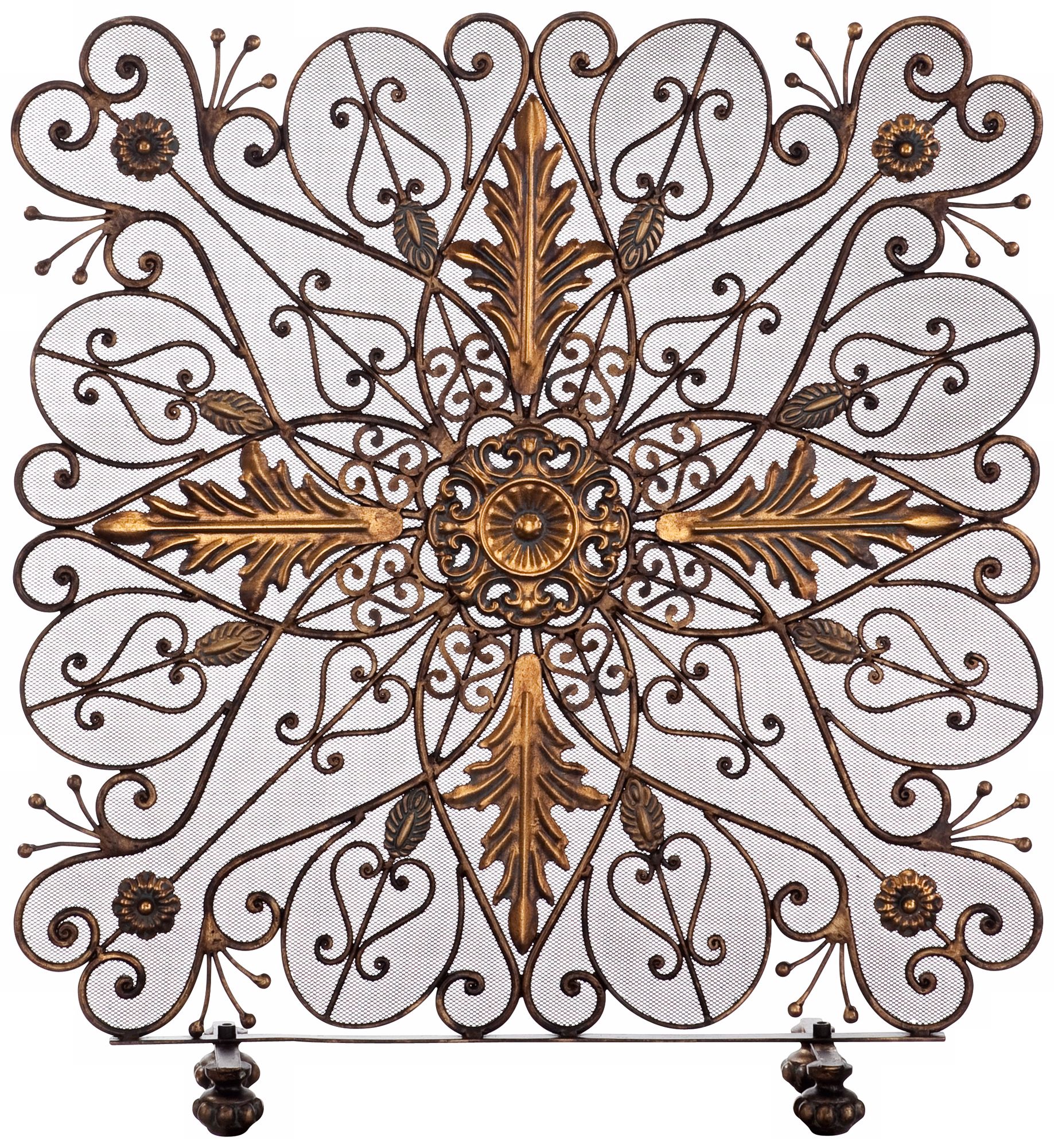 Decorative Brass Single Pane Fireplace Screen