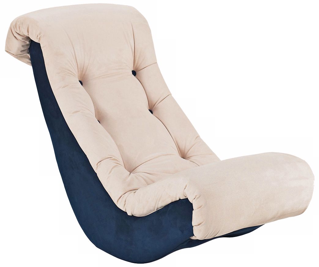 Navy Blue and Beige Microsuede Kids Banana Rocker Chair