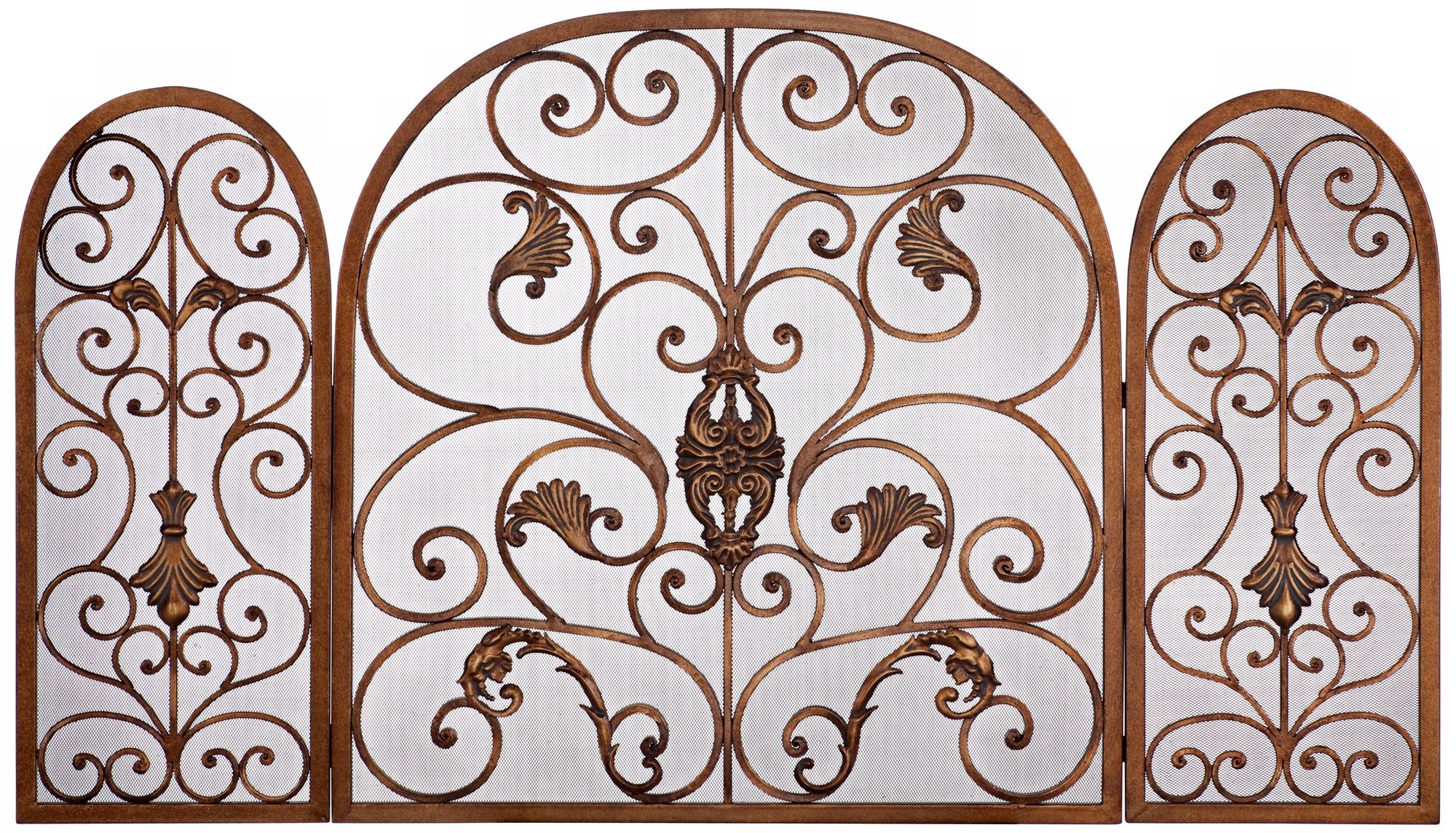 Bronze Leaf Scroll Folding Fireplace Screen
