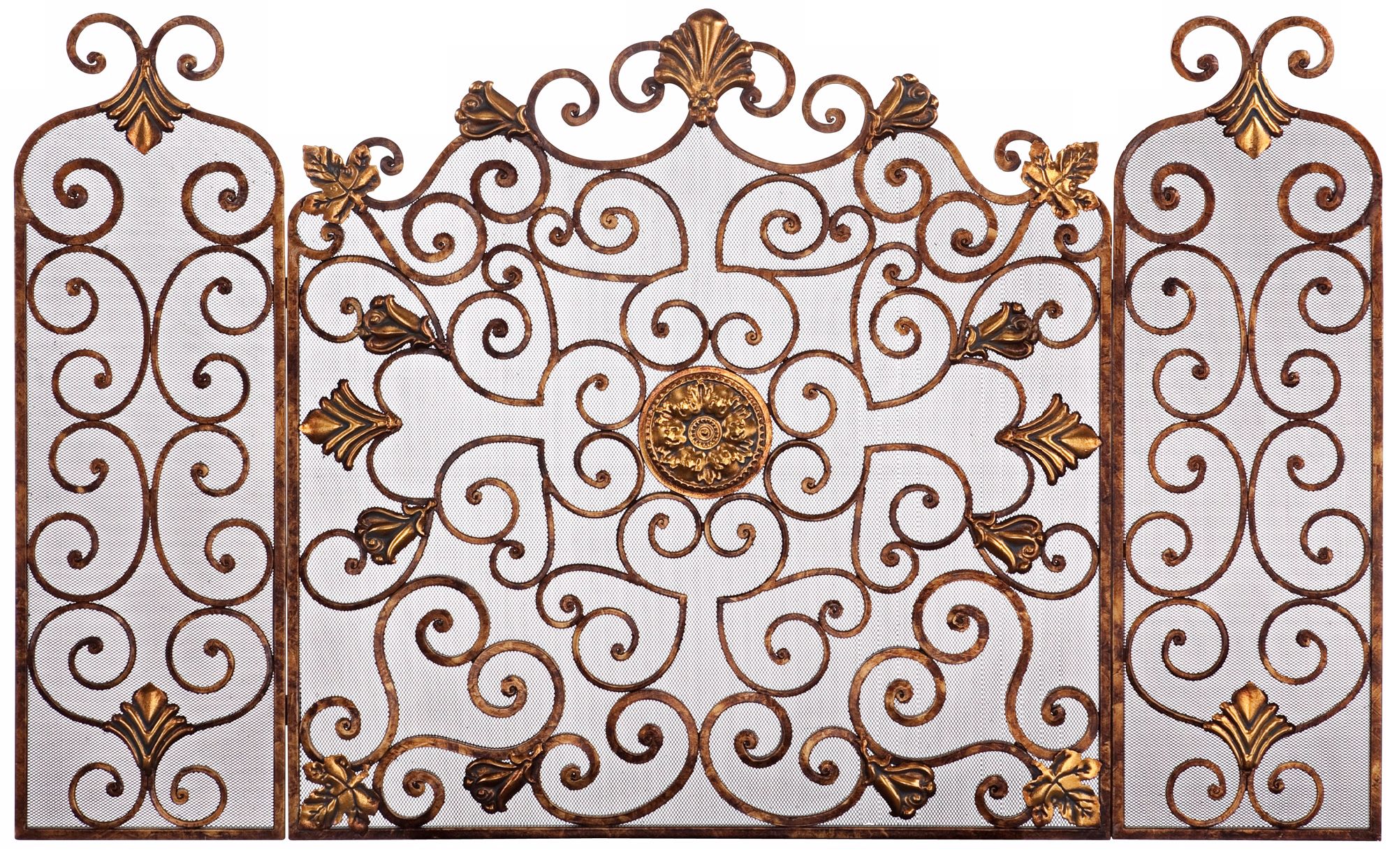 Copper Bronze Iron Folding Fireplace Screen