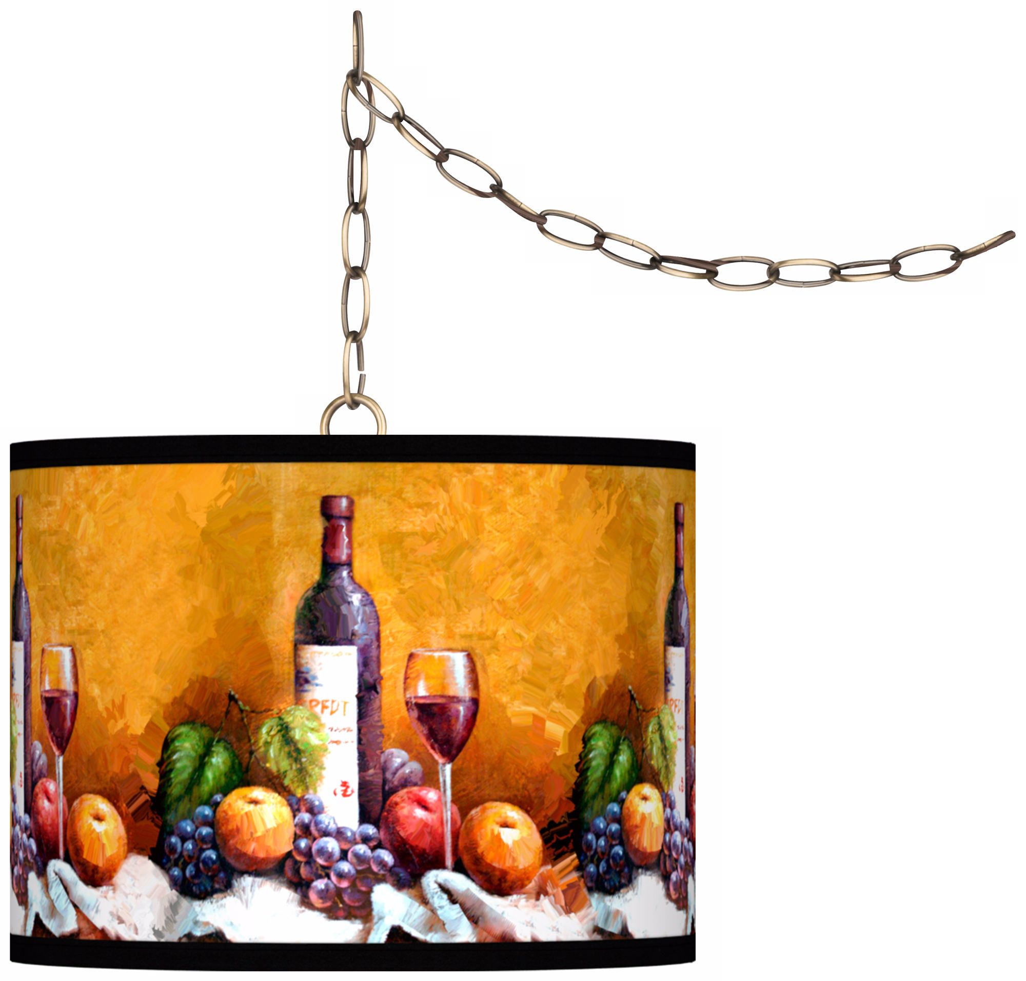 Wine and Fruit Giclee Glow 13 1/2" Brass Swag Pendant
