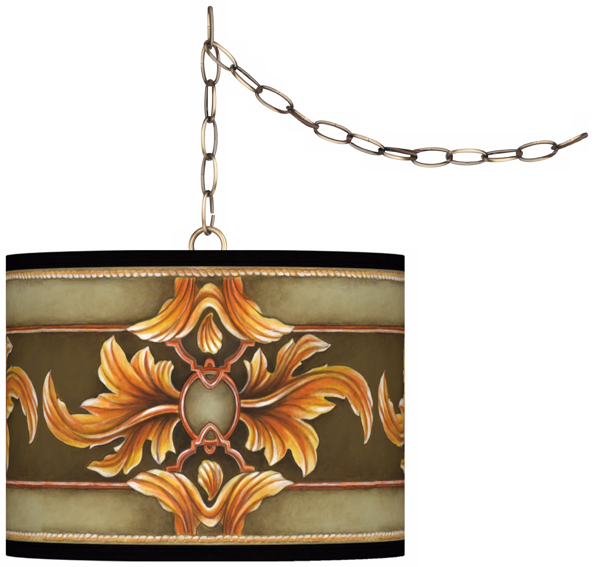 Etruscan Sunset Giclee Glow 13 1/2" Brass Swag Pendant