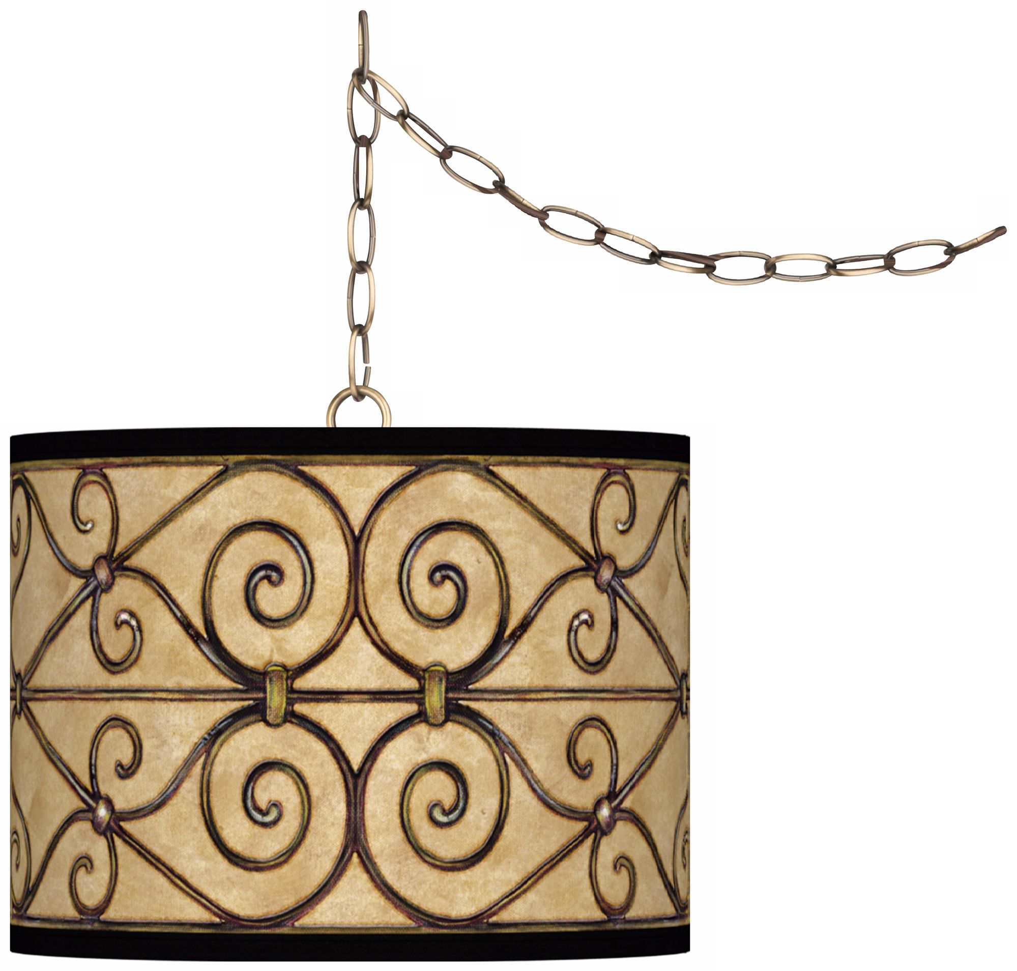 Trellis Hearts Giclee Glow 13 1/2" Brass Swag Pendant