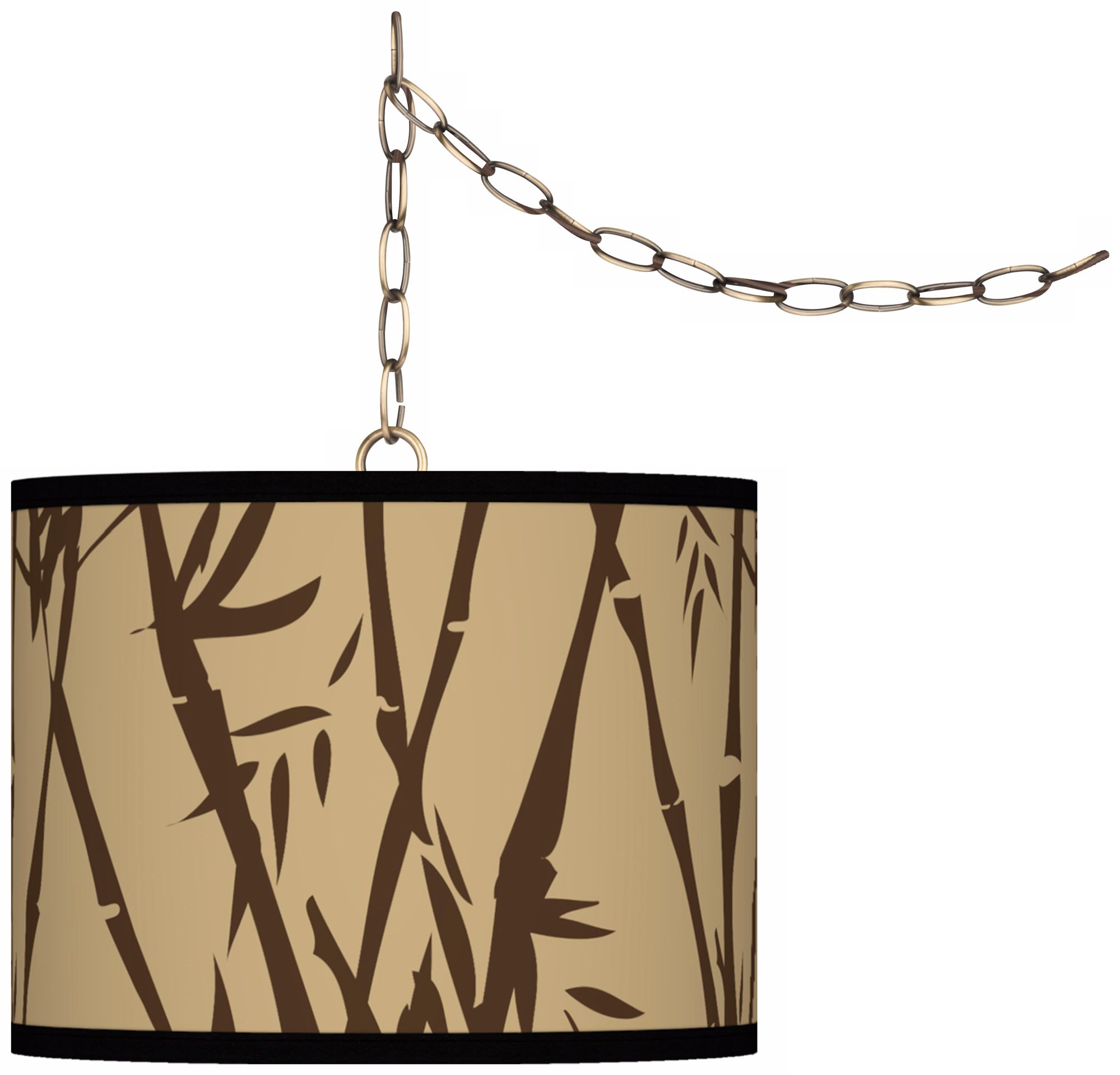 Earth Bamboo Giclee Glow 13 1/2" Brass Swag Pendant